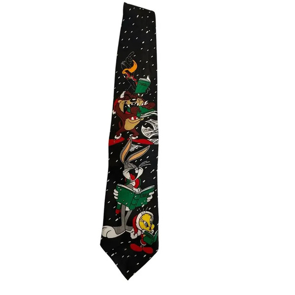 VTG Looney Tunes Christmas Taz Bugs Bunny Daffy Duck Tie - Picture 1 of 5